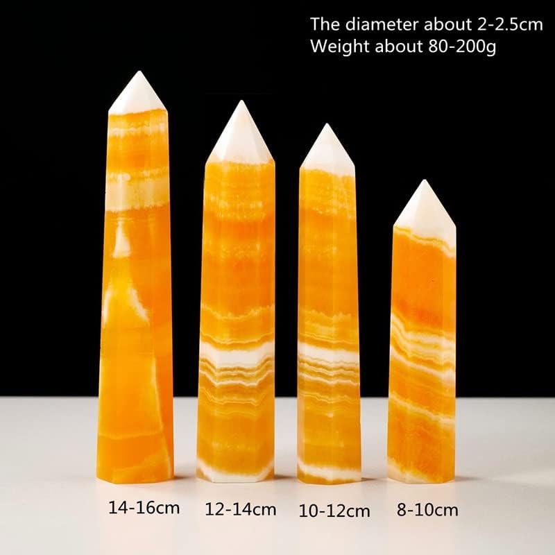 Crystal Stone 1pc Natural Quartz Tower Yellow Calcite Crystal Striped Orange Calcite Home Decoration Presents (Size : 14-16cm)