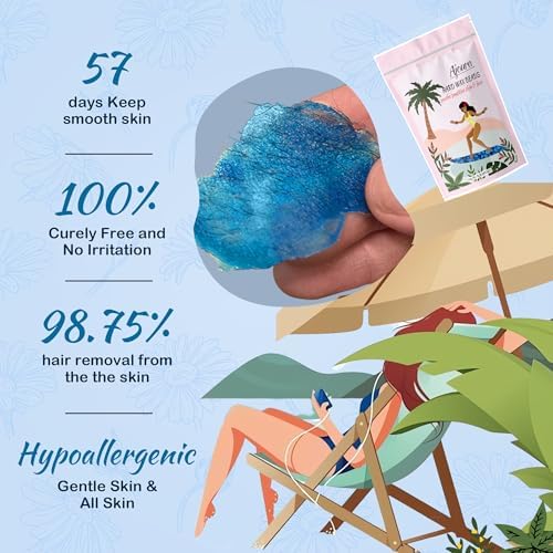 Ajoura 1lb Hard Wax Beads for Hair Removal, Chamomile Wax Beans for Full Body, Brazilian, Bikini Waxing, Face, Eyebrows, Underarms, Arms, Chest, Back, Legs, Home Refill wax for Wax Warmer Kit (Blue)