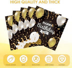50Pcs Happy Birthday Napkins Black and Gold Napkins with Glitter Balloon Design 6.5 x 6.5 Inches Disposable Paper Napkins for Baby Shower Anniversary Birthday Party Supplies
