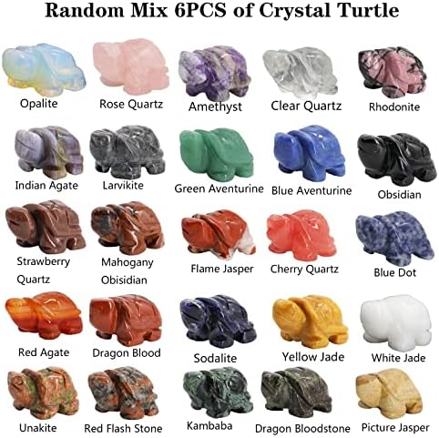 Gemstone Turtle Figurines Mix 6PCS, Crystal Tortoise Statue, Natural Hand Carving Turtle Stone Gemstone Animal Figurine Feng Shui Sculpture for Home Decor 1.5''