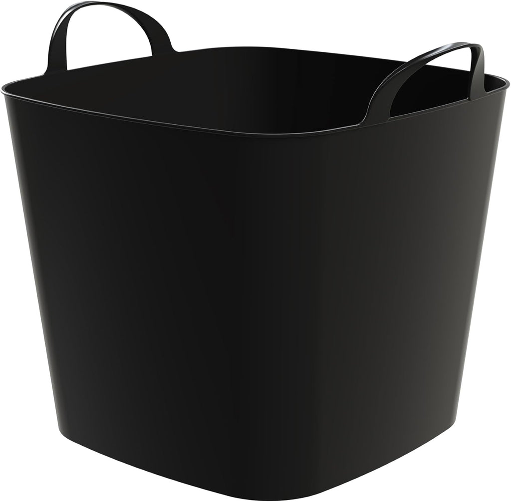 Life Story Flexi Tub, Versatile 26 Quart Storage Tote, Flexible Plastic Home Organizer Lightweight Basket with Carrying Handles, Black