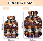 Halloween Tartan Plaid Hot Water Bottle with Soft Cover Feet Warmer with Soft Cover Hot Water Bag for Neck, Shoulder and Menstrual Cramps, 1 Liters