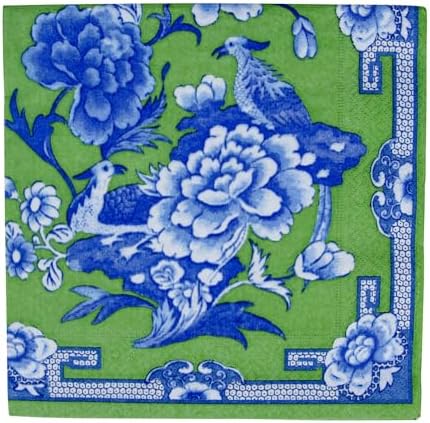 Caspari Green And Blue Plate Dinner Napkins - 20 Per Package - 2 Packages