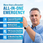 Universal Medical Data Emergency Alert Bracelet for Women & Men – 6-Line Custom Laser Engraved, Silicone Medical Alert Bracelet - Mothers Day Gifts Health Bracelet, Emergency Card & PHR Access – Black