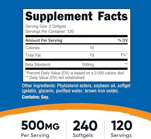 Nutricost Beta Sitosterol 240 Softgels, 500mg - GMO Free, Gluten Free Supplement, 120 Servings