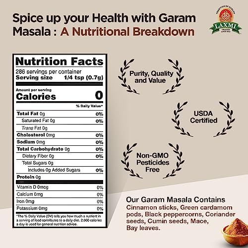 Laxmi Garam Masala 7 Oz (200gm) | A spicy and aromatic blend of our various salt free seasonings and spices | Non-GMO Product | For cooking and seasoning