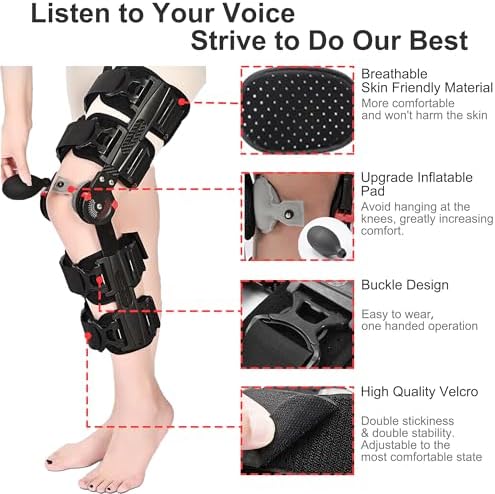 Hinged ROM Knee Brace, Carbon Fiber Material, Lightweight & Sturdy, Post Op Knee Braces for Recovery Stabilization, ACL, MCL & PCL Injury, Adjustable Medical Orthopedic Support