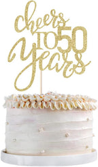 Gold Glitter Cheers to 50 years Cake topper, Happy 50th Birthday Cake Decorations,Perfect for 50 Years Cake Decorating,Wedding/Anniversary Party Decorating supplies. (Gold 5)