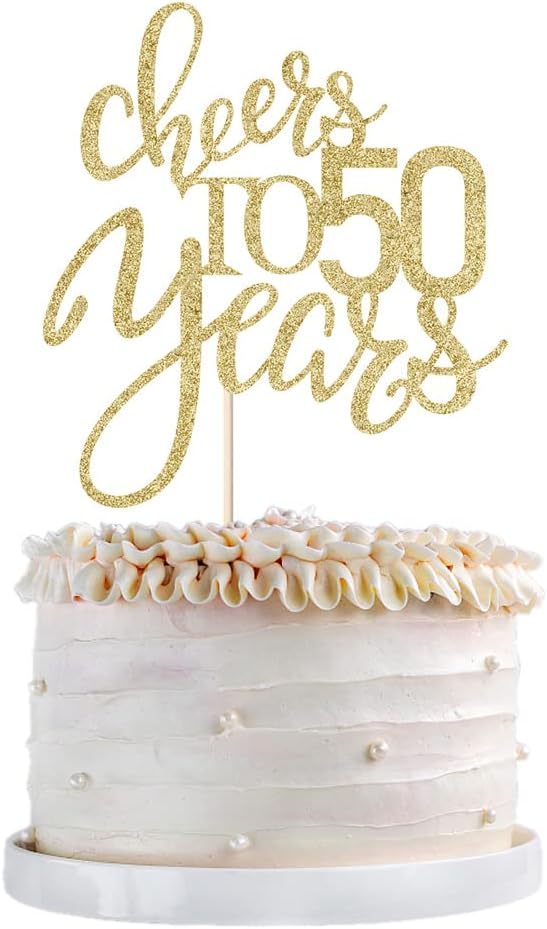 Gold Glitter Cheers to 50 years Cake topper, Happy 50th Birthday Cake Decorations,Perfect for 50 Years Cake Decorating,Wedding/Anniversary Party Decorating supplies. (Gold 5)