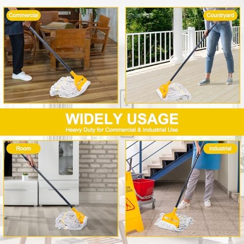 KeFanta 2 Pack Commercial Mop Heavy Duty Industrial Mops,60 inch Long Handle with Looped-End String Cotton Wet Mop Head Replacement for House,Kitchen,Laminate,Tile,Vinyl,Hardwood Floor Cleaning