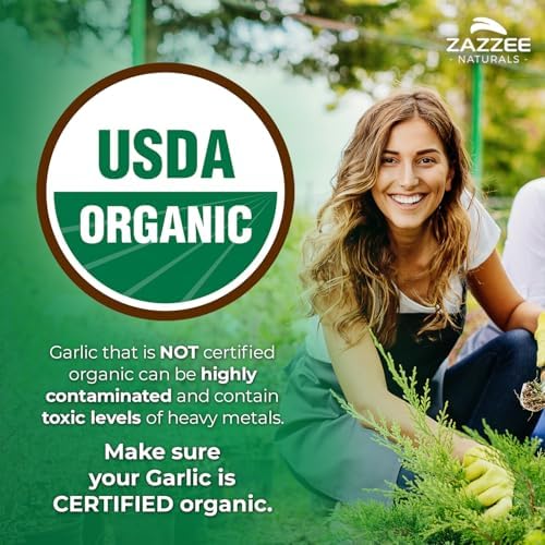 Zazzee USDA Organic Odorless Garlic 20:1 Extract, 1% Allicin, 100 Vegan Capsules, 3+ Month Supply, Allium Sativum, Immune, Circulation & Heart Health Support, All-Natural, Non-GMO, Made in the USA