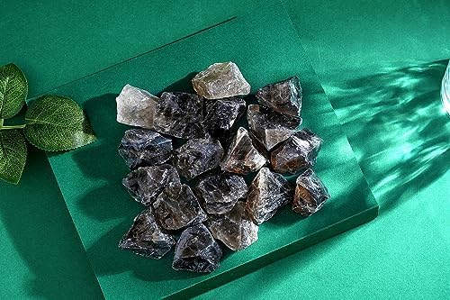 QINJIEJIE Smoky Quartz Raw Crystals Stones Natural Rough Gemstones Rocks Bulk Large 0.8-1.2" Healing Gems Reiki Fountain Rock for Tumbling Cabbing Polishing Wire Wrapping Wicca Decor 0.45 lbs
