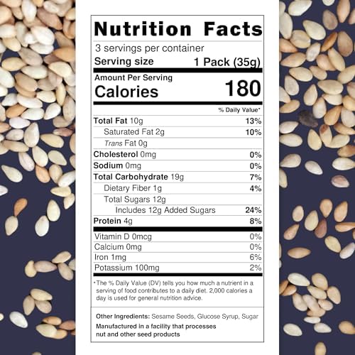 Loucks Original Sesame Snaps Candy Individually Wrapped 3-Pack (3 Bars, 4 Snap Pieces/Bar) Vegan, Gluten-Free, Cholesterol-Free, Kosher Sesame Seed Snack, No Preservatives 3.7oz 105g