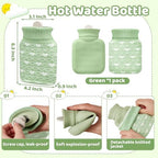 Amylove Mini Hot Water Bottle with Knitted Cover 320ml, Mother's Gift Water Bag for Women, Microwave Heating Bottle for Pain Relief Menstrual Cramps Travel(Green)
