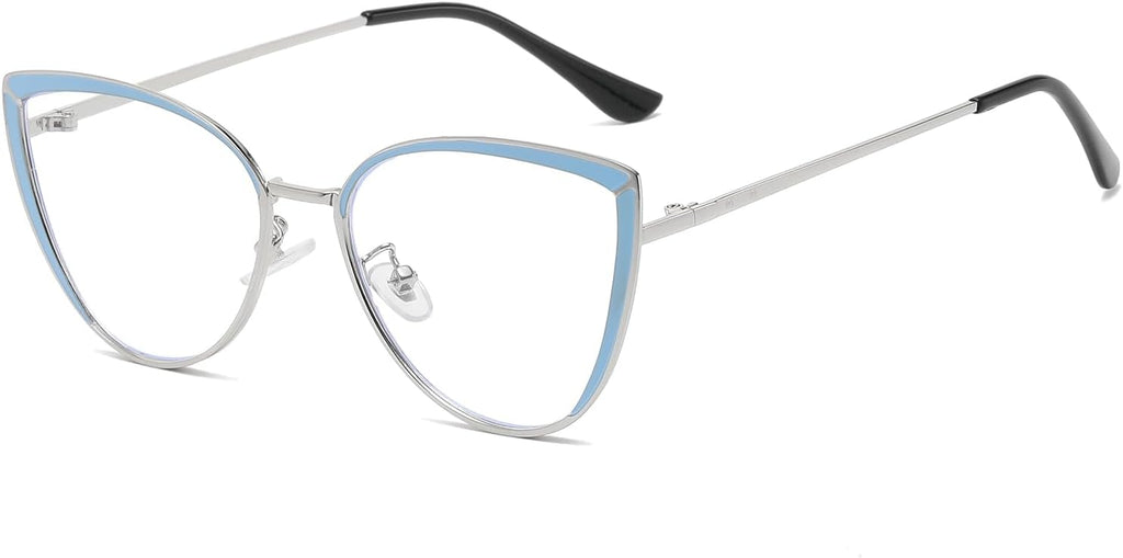 LJCZKA Cat Eye Blue Light Blocking Glasses for Women Computer Glasses Metal Frame Anti Eyestrain