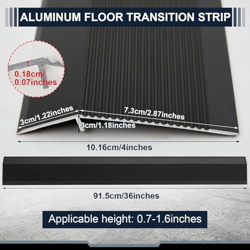 2 Pcs Aluminum Floor Transition Strip Thickness About 1.8 mm 36 Inch Threshold Ramps for Doorway Door Threshold Reducer Doorway Edge Trim Suitable for Threshold Height Less Than 1.6 Inches (Black)