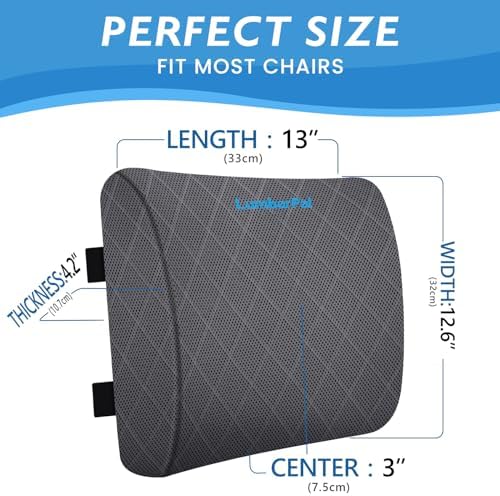 Lumbar Support Pillow for Office Chair Back Support Lumbar Pillow for Car, Gaming, Office Chair - Improve Sitting Posture & Back Pain Relief, Memory Foam, Adjustable Straps, Grey
