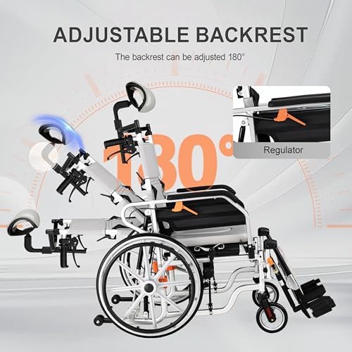 5-in-1 Reclining Wheelchairs, Waterproof Shower Bathroom Wheelchair, Transport Wheelchairs with Elevating Leg Rests and Potty- 18.5" Wide Seat Heavy Duty Recliner Wheel Chair for Seniors & Adults