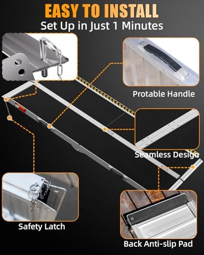 VNN Portable Wheelchair Ramp 7FT, Seamless Non-Slip Aluminum Ramps for Wheelchairs for Home, Handicap Wheelchair Ramps for Home Steps, Aluminum Loading Dock Plates, Doorways, Black