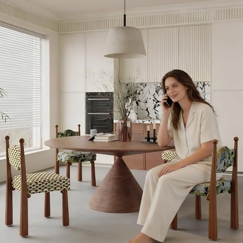 Wooden Dining Room Chairs, Linen Fabric Dining Chairs Set, Accent Chairs with Backrest, Medieval Armless Makeup Chair, for Kitchens, bedrooms, Coffee Shops(Color2,4PCS)