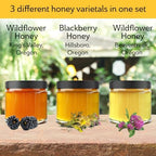 Mickelberry Gardens Honeybee Flight Gift Set – 3 Jar Honey Flight (3 × 3 oz) Featuring Wildflower & Blackberry Honeys – Pure, Local, Raw, Ready to Gift – Made in the USA