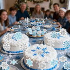 48PCS Edible Snowflake Cupcake Toppers Wafer Paper Snowflake Cupcake Toppers Edible Winter Snows Picks for Frozen Theme Party Decoration Supplies (Crystal Blue Silver)