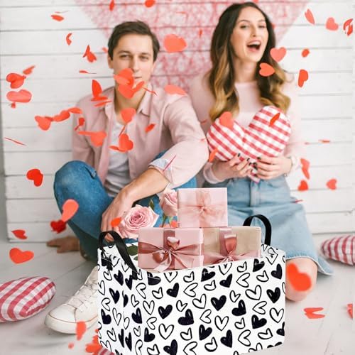 Black Heart Valentine Gift Love Storage Basket Clothes Laundry Storage Box Shelf Bins, Gift Basket Laundry Hamper with Handles
