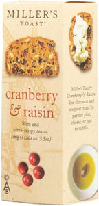 Miller's Artisan Biscuits Toast with Cranberry & Raisin | Slim & Ultra-Crispy Toasts | Imported from England | 3.5 oz