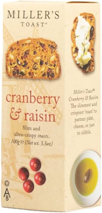 Miller's Artisan Biscuits Toast with Cranberry & Raisin | Slim & Ultra-Crispy Toasts | Imported from England | 3.5 oz