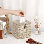Sumnacon Tissue Box Cover Square Seagrass Tissue Box with Lid, Woven Tissue Box Holder Rustic Cube Tissue Cover for Bathroom Toilet Bedroom Living Room Kitchen Table Desk Office Car, Whitewash