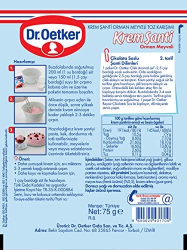 Dr. Oetker Whipped Cream with Chocolate (80 gr) Pack of 2 - and Forest Fruit Pack of 2 - Total 4 packs - Product of Turkey - Halal