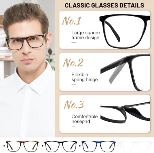 OCCI CHIARI Large Reading Glasses Men Oversized Square Readers Spring Hinge 1.0 1.25 1.5 1.75 2.0 2.5 3.0 3.5 4.0 5.0 6.0