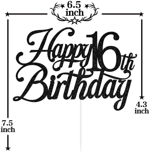 Black Glitter Happy 16th Birthday Cake Topper, Cheers to 16 Years/Level 16 unlocked/Holy Sh*t You're 16, 16th Birthday Party Decorations for Boys Girls