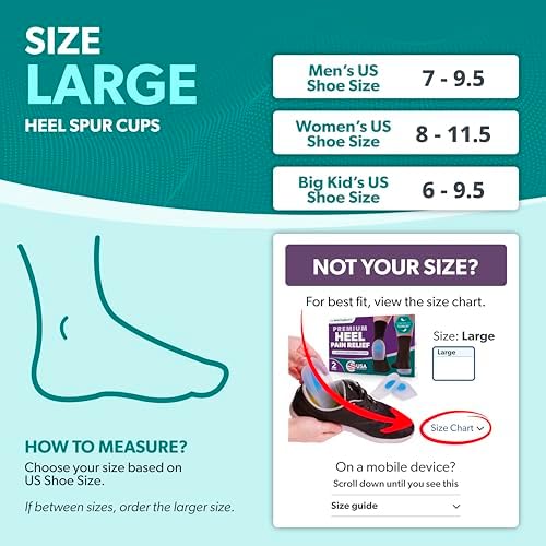 BraceAbility Heel Spur Cups | Medical-Grade Silicone Plantar Fasciitis Insole Cushion Pads, Gel Foot Orthotic & Shoe Insert Protectors (Pair - Large)