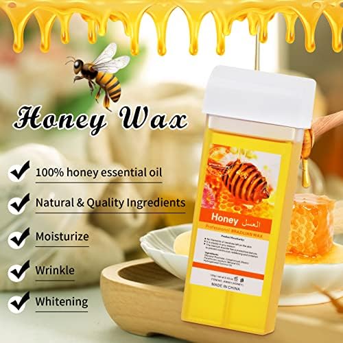 Roll On Wax, Honey Hair Removal Wax Cartridge, Depilatory Wax Roller Refill, 4 Pack - 100% Natural Material, Dermatologically Tested, Easy & Safe to Use, For Body Waxing, Leg and Arms
