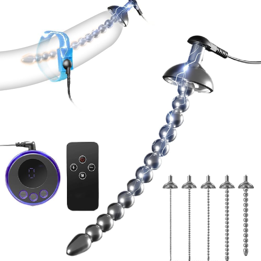 Heuceo 5.3" Male BDSM Electric Shock Urethral Dilator Plugs Set, Stainless Steel Flexible Beads e-stim Urethral Sound Dilator Metal Urethral Penis Plug Urethral Sounds Masturbation Rod Sex Toys (8mm)