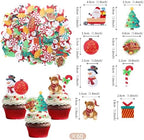 60 Pack Edible Christmas Cake Topper Edible Wafer Paper Santa Snowman Christmas Cake Pick Edible Christmas Xmas Festival birthday Cake Decoration Party Supplies
