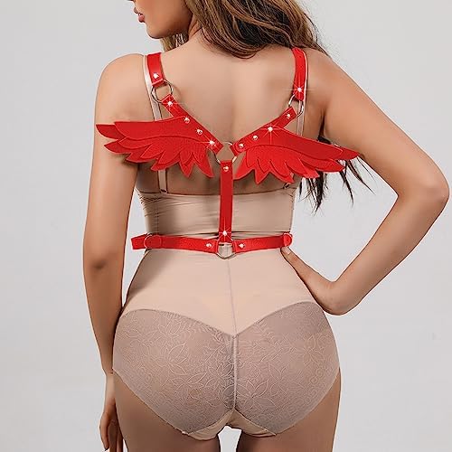 Punk Body Harness with Angel Wing Sexy O Ring Waist Belt Caged Harness Women Leather Body Chest Harness Gothic