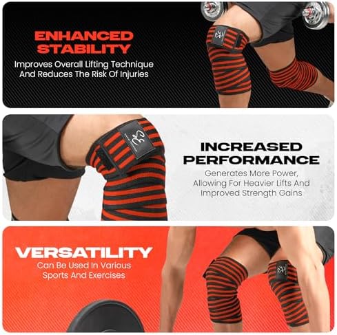 Special Essentials Knee Wraps for Weightlifting with Strap (2 Pack) - 72 Inches Flexible Support for Men & Women, for Powerlifting, Squats, Leg Press, and Cross Training