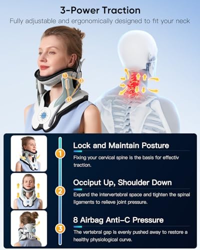 Cervical Traction Device with Air Collar: Inflatable Neck Stretcher for Pain Relief, Posture Correction, Spine Alignment, Reduce Disc Pressure - Targeted Traction for Daily Use