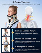 Cervical Traction Device with Air Collar: Inflatable Neck Stretcher for Pain Relief, Posture Correction, Spine Alignment, Reduce Disc Pressure - Targeted Traction for Daily Use
