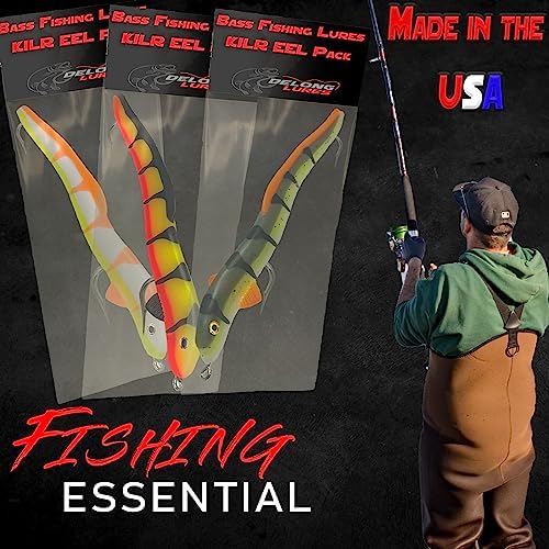 Delong Lures 8" Jerk KILR EEL Fishing Lures & Baits, Saltwater and Freshwater Fishing Lures, Jerkbaits for Largemouth Bass, Musky & Pike, Soft Plastic Baits Ideal for Pond, Creek & Lake - Made in USA