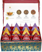 Teabloom Himalaya Chai Gift Set – Organic Chai Tea Sampler with 12 Plant-Based Pyramid Sachets, Elegant Presentation Box for Tea Lovers