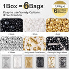 HUEBEATY® 6-in-1 Edible Cake Pearl Sprinkles – Black Gold Silver White Sprinkles for Cake Decorating, Cupcakes, Cookies & Ice Cream | 6.36oz/180g | Wedding, Birthday, Graduation, New Year, Valentines Decorations