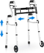 Delog Narrow Folding Walker for Seniors, 3 in 1 Folding Walker with 5” Front Wheels Width Adjustable Compact Standard Walker Support Up to 350lbs (Black)