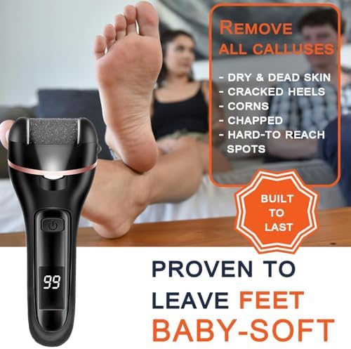 Callus Remover for Feet Electric Foot File, 13-in-1 Professional Pedicure Tools Foot Care Kit, Foot Scrubber Pedi for Hard Cracked Dry Dead Skin, 3 Rollers, 2 Speed, Battery Display (Black)