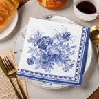 Chinoiserie Blue Floral Paper Napkins Disposable Party Napkins Paper Dinner Napkins 2-ply/33x33cm (20-Count)