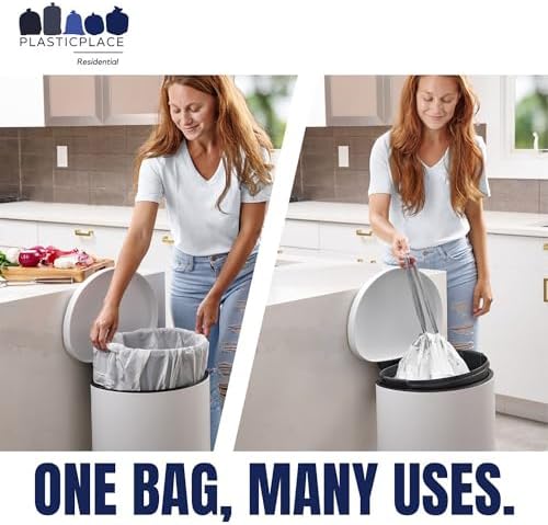 Plasticplace Custom Fit Trash Bags, Compatible with Simplehuman Code K, White Drawstring Garbage Bags Liners, 10 Gallon / 38 Liters, 24" x 28" (200 Count) Heavy Duty Trashbags Home Essentials Large