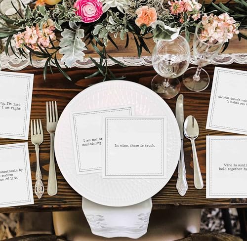 100 Pack Wine Quotes Cocktail Napkins – Funny Drink Sayings Beverage Paper Napkins for Parties, Dinner, Entertaining