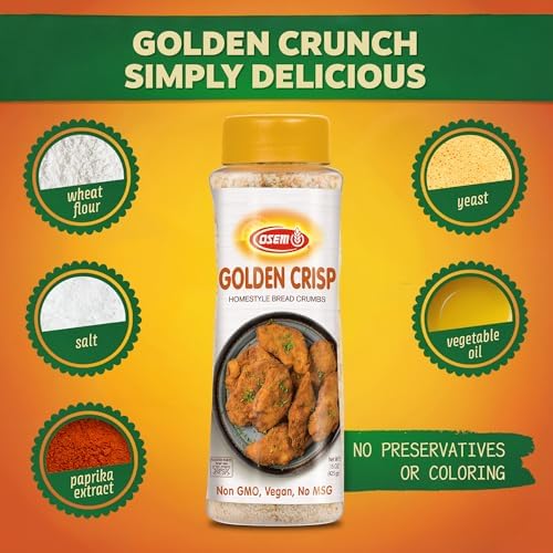 Osem Golden Crisp Bread Crumbs - Plain Bread Crumbs, Wheat Breadcrumbs for Chicken, Baking, Salad, Veggies, Sauce, and More, Vegan Friendly, Kosher - 15 oz (Pack of 3)